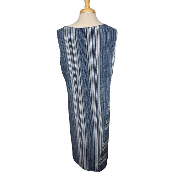 CHICOS Jersey Knit Sleeveless Dress in Blue & Ivory Stripe Size XL (3) Rayon - Picture 3 of 9